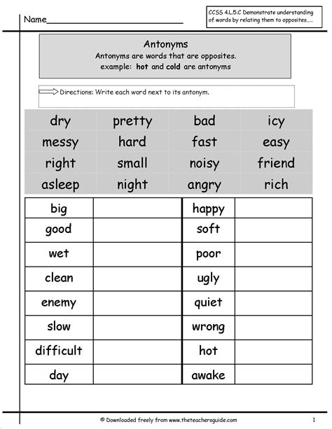 Antonyms Printable Worksheets Printable Worksheets