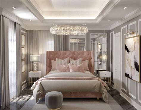 Beautiful Grey And Baby Pink Luxury Bedroom Decor With Baby Pink Tufted