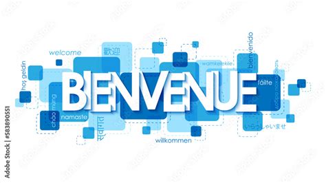 Bienvenue Welcome In French Blue Vector Banner With Translations Into
