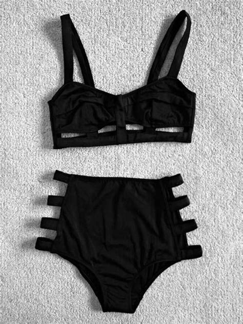 black 2 piece bikini babes bikini swimsuit strap bikini cutout swimwear modern swimwear