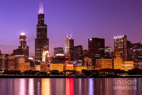 Chicago Skyline At Night High Resolution Image Photograph