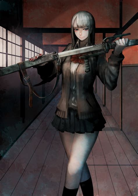 Wallpaper Long Hair Anime Girls Weapon Katana Sword Clothing