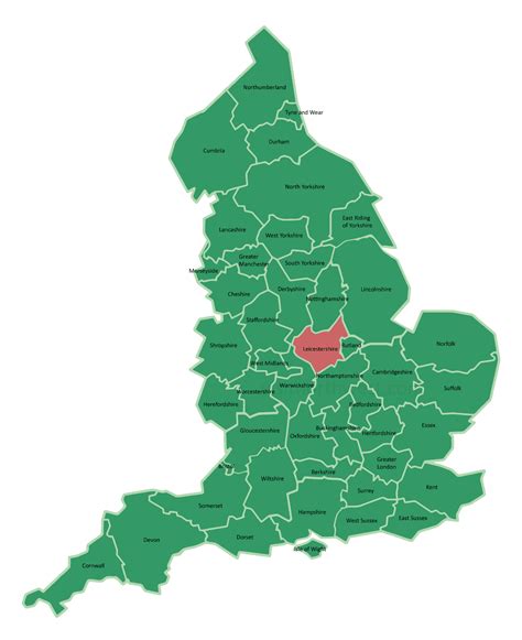 Map Of Leicestershire County In East Midlands England