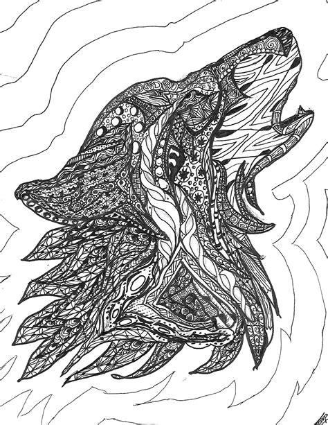Wolf Zentangle Art Zentangle Wolf Black And Whilte Etsy