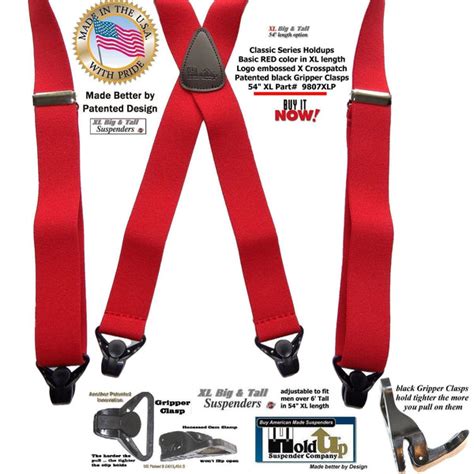 Holdup Brand Xl Big And Tall Size Classic Bright Red X Back Suspenders