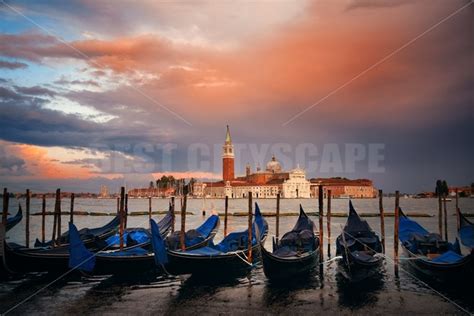 Gondola And San Giorgio Maggiore Island Sunrise Songquan Photography