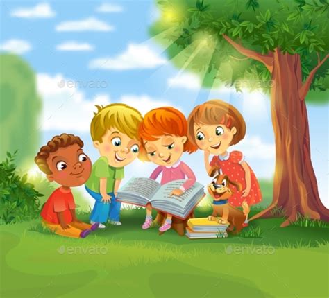 Children Reading Cartoon Pictures
