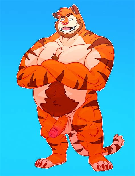 Rule 34 Absurd Res Anthro Balls Chest Tuft Crossed Arms Erection Felid Genitals Hairy Stomach