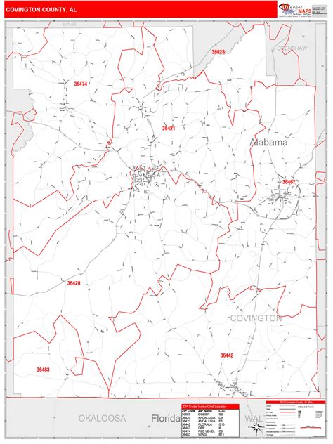 Covington County Al Zip Code Wall Map Red Line Style By Marketmaps