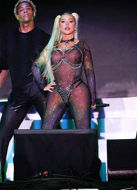 Christina Aguilera Rocks Sparkly Sheer Jumpsuit For Nyc Pride Concert Hollywood Life
