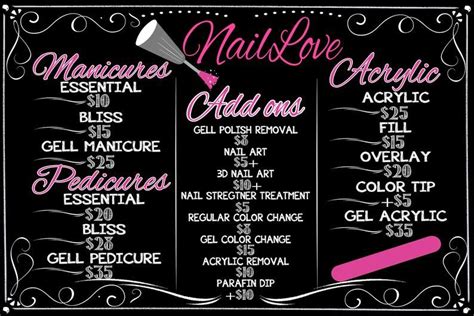 Manicure Price List Pedicure Menu Nail Salon Business Menu Template