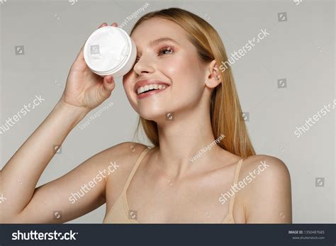 Smiling Beautiful Half Naked Woman Blonde Stock Photo 1350487685