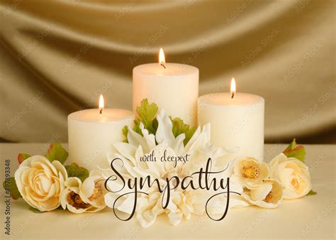 Sympathy Greeting Card Condolence Card Cream Colored Burning Candles With Flowers And Deepest