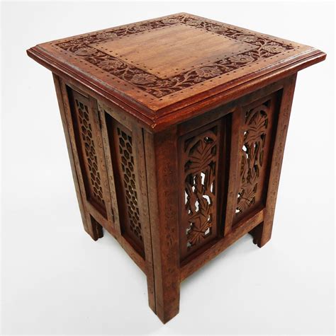 Beautiful Antique Effect Hand Carved Indian Wooden Table Side Coffee