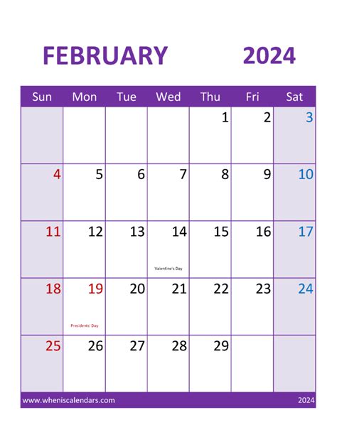 February 2024 Calendar Vertical Printable Monthly Calendar