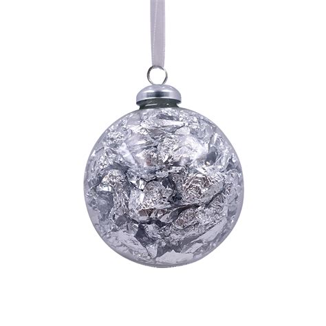 Metallic Silver Foil Christmas Tree Bauble 90mm Homebase