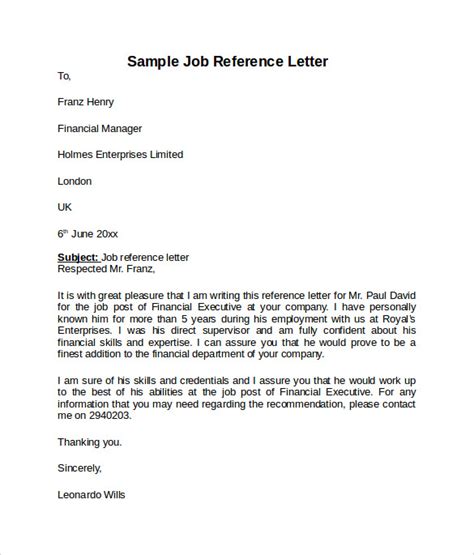 8 Job Reference Letters Samples Examples And Formats Sample Templates