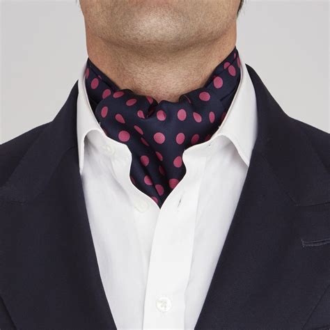 Navy And Pink Large Spot Silk Ascot Tie Stylish Mens Outfits Mens