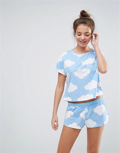 Asos Cloud Print Tee And Short Pyjama Set In Blue Lyst
