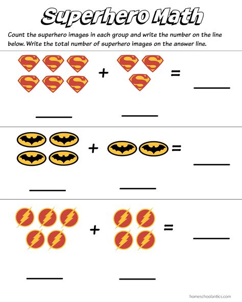Superhero Math: Kindergarten Addition Worksheet Printables - Homeschool