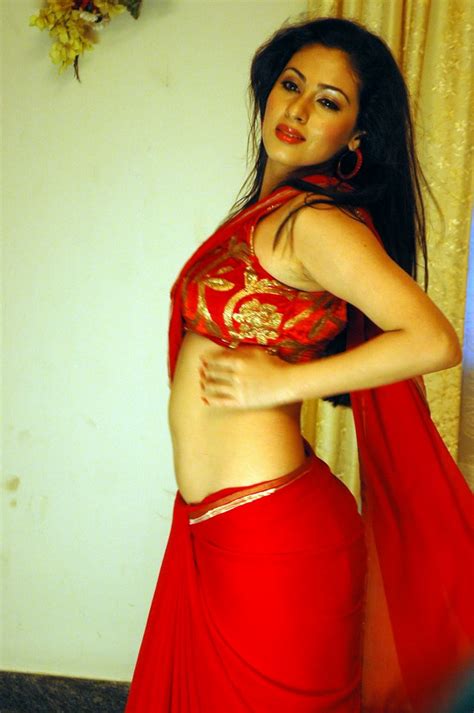 Actress Sada Flaunts Her Curves In Red Saree Exclusive Pictures