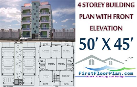 4 Storey Building Plan With Front Elevation 50 X 45 First Floor