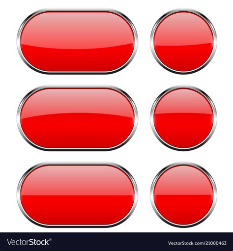 Red Glass Buttons With Chrome Frame 3d Icons Vector Image