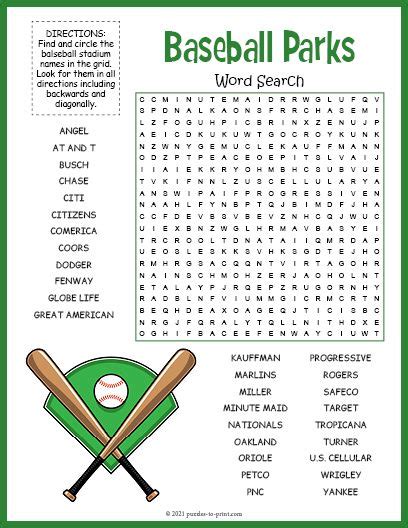 Free Printable Baseball Parks Word Search Artofit