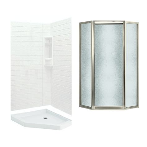 « bathroom shower stalls or bathtub enclosures? Shop Swanstone Veritek White Fiberglass and Plastic Neo-Angle 3-Piece Corner Shower Kit (Actual ...
