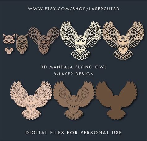 3d Mandala Owl Svg 3d Layer Svg 3d Multilayer Svg Multi Etsy Canada