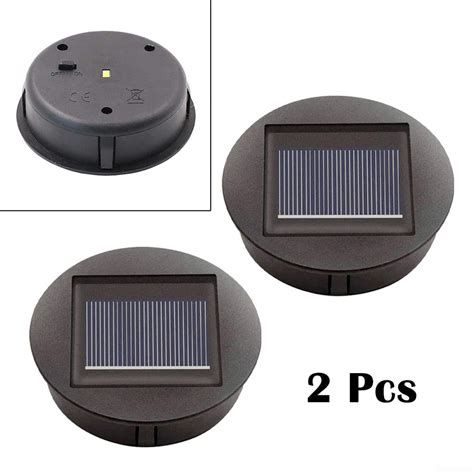 Set Of 2 Solar Lights Replacement Top With Led Bulbs Solar Panel