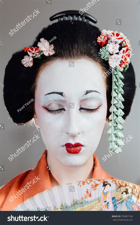 Woman Geisha Makeup Traditional Japanese Kimono Stock Photo 783807196
