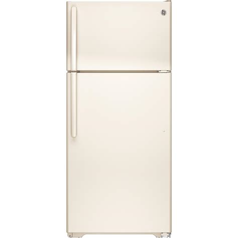 Ge 155 Cu Ft Top Freezer Refrigerator In Bisque Gte16dthcc The