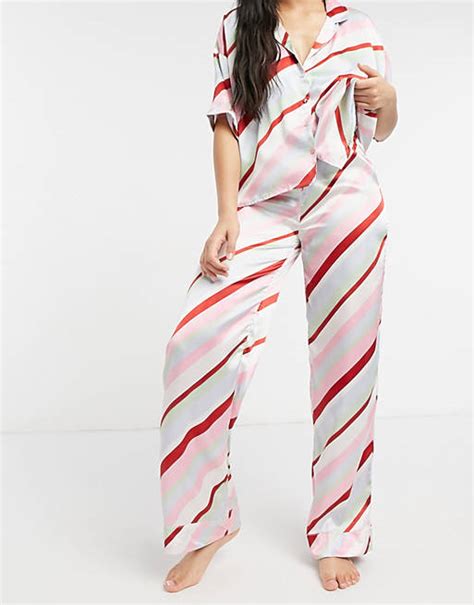 Asos Design Mix And Match Satin Candy Stripe Pyjama Trouser In Multi Asos