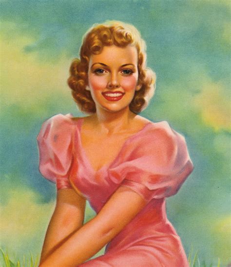 Vintage Pearl Frush 1940s Vibrant Pin Up Print Large Summertime Blonde