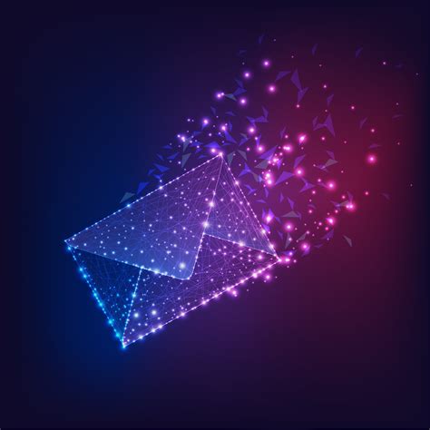 Futuristic Flying Electronic Envelope Email On Dark Gradient Blue To