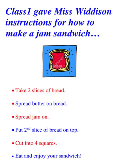 Instructions For Making A Jam Sandwich Teaching Resources