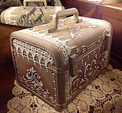 Vintage Train Case Painted Decoupage Wedding Luggage Vintage Train
