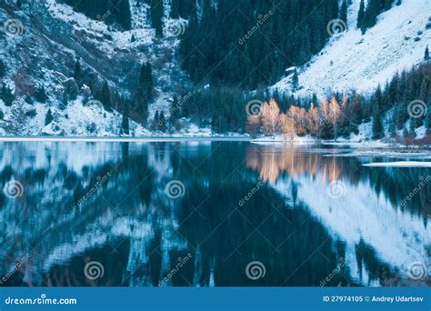 Winter Lake Scene With Beautiful Reflection Stock Image Image Of