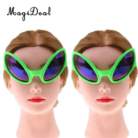 Set Of 2pcs Funny Green Fashion Alien Sunglasses Rainbow Lenses Eyewear Glasses Party Dressing