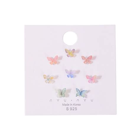 8 Pcs Acrylic 3D Dainty Butterfly Stud Earring Simple Colorful Fairy