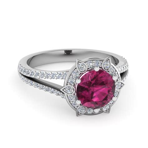 Beyond that, however, sapphires are also unique because they have so many variances in their shades. Round Cut Halo Diamond Engagement Ring With Pink Sapphire ...