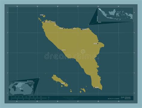 Aceh Indonesia Solid Labelled Points Of Cities Stock Illustration