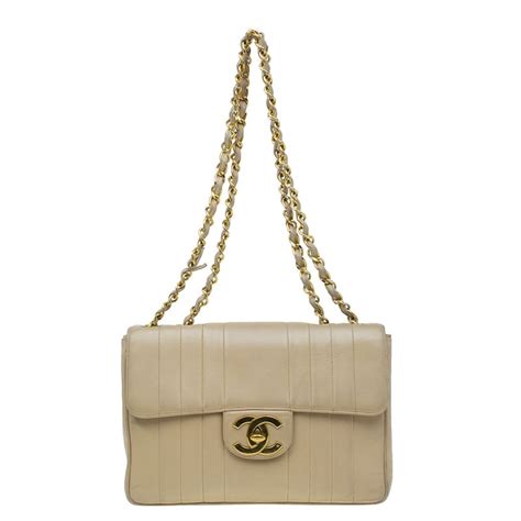 Chanel Large Classic Handbag Beige Leather