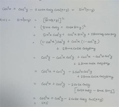 prove that cos 2x cos 2y 2cosxcosycos x y sin 2 x y maths trigonometric functions
