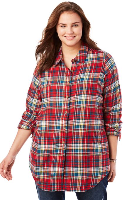 Woman Within Plus Size Classic Flannel Shirt Blouse