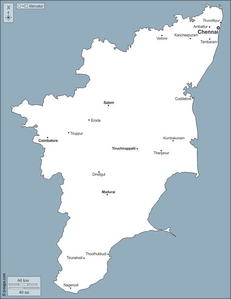 Tourist map of tamil nadu. Tamil Nadu free map, free blank map, free outline map, free base map outline, main cities, names