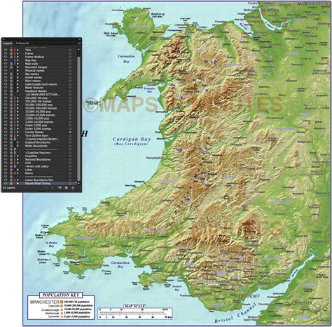 Wales 1st Level Political Map With Strong Relief 1m Scale In