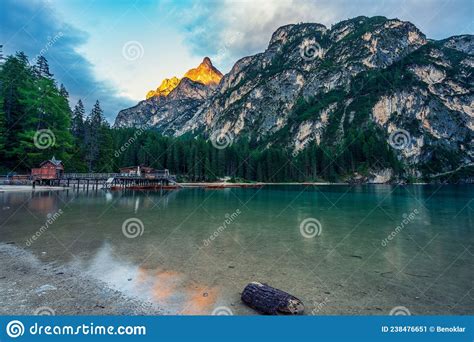 Braies Lake The Largest Natural Dolomite Lake Stock Image Image Of