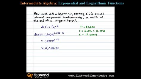 Continuously Compounded Interest 1200 At 52 For 10 Years Algebra